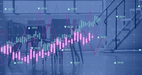 Digital Financial Data Analytics Overlaid on Modern Office