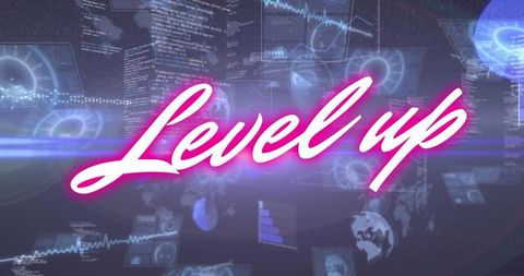 Tech-Inspired Level Up Overlaying Digital Interfaces - Download Free Stock Images Pikwizard.com