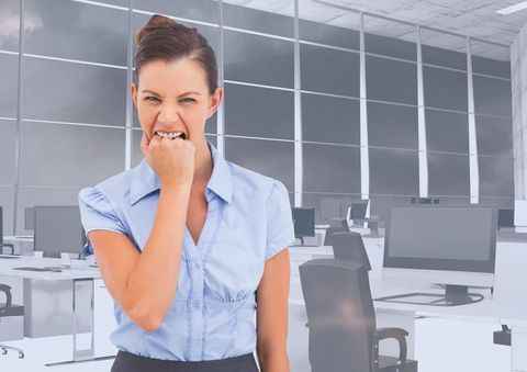 Stressful Day at Work: Anxious Businesswoman in Modern Office