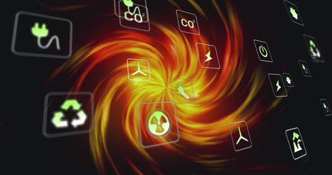 Energy and Ecology Icons Over Striking Digital Light Trails