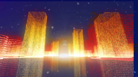 Virtual Cityscape Animation with Falling Snow and Lights