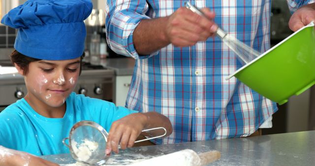 Father and Son Enjoying Fun Baking Activity in Kitchen - Download Free Stock Images Pikwizard.com