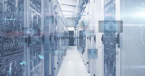 Futuristic Data Center with Virtual Interface Elements - Download Free Stock Images Pikwizard.com