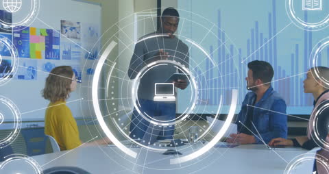 Creative Business Meeting with Digital Interface Interaction