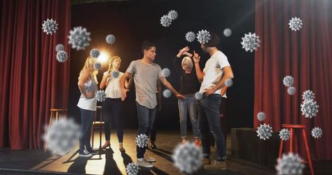 Theater Rehearsal with Digital Virus Overlay Amid Pandemic - Download Free Stock Images Pikwizard.com