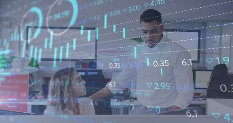 Data and Statistics Overlay with Business Colleagues in Office - Download Free Stock Images Pikwizard.com