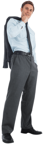 Transparent Smiling Businessman Holding Suit Jacket Confidently