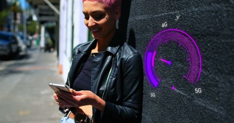 Young woman enjoying fast 5g internet connection outdoors