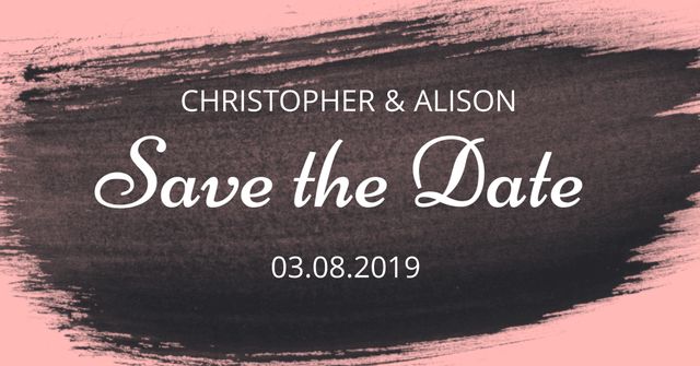 Romantic Save the Date Announcement Card Design with Pink and Black Brushstroke - Download Free Stock Templates Pikwizard.com