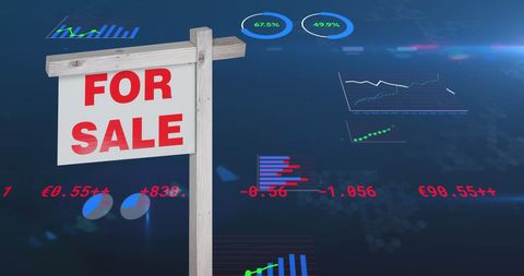 House For Sale Sign with Digital Financial Overlay