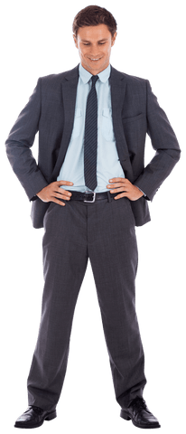 Confident Businessman in Suit Smiling with Hands on Hips Transparent Background