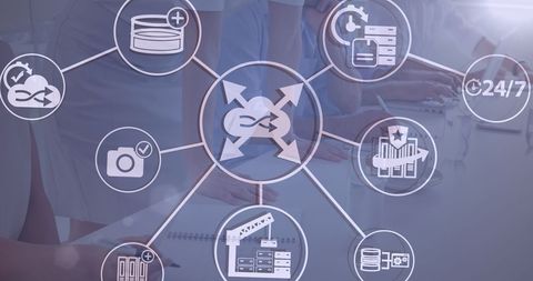 Digital Network Interface Symbols with Team Collaboration - Download Free Stock Images Pikwizard.com