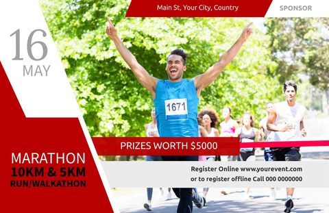 marathon runner celebrating as he crosses finish line - Download Free Stock Templates Pikwizard.com