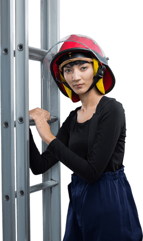 female firefighter in uniform holding ladder transparent background - Download Free Stock Videos Pikwizard.com