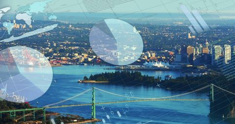 Digital Infographics Over City Harbor Featuring Natal Portal