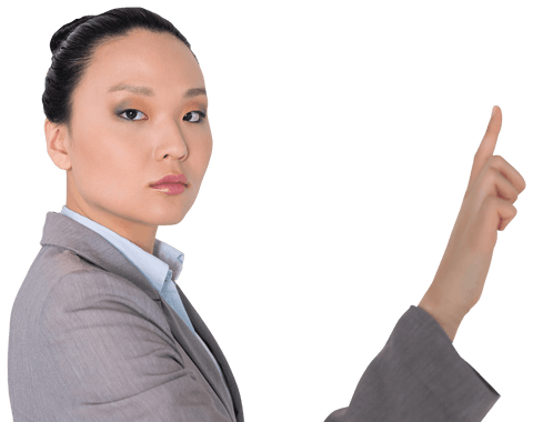 Serious Professional Asian Businesswoman Pointing Transparency