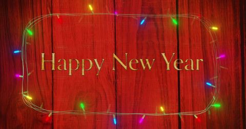 Festive Happy New Year Greeting with Colorful Lights