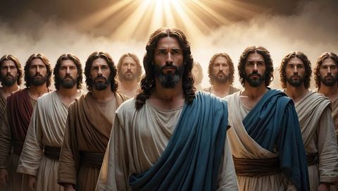 Digital art of jesus' disciples in dreamy surroundings with serene aura