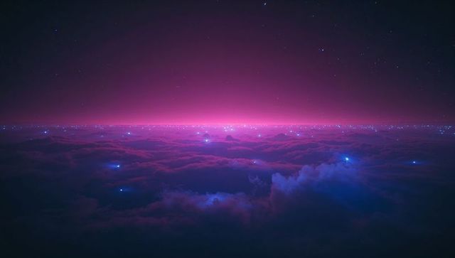 Ethereal neon cloudscape with glowing starlit effect