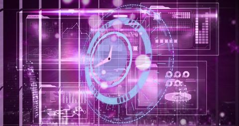 futuristic digital interface with data visualization and clock graphic - Download Free Stock Images Pikwizard.com