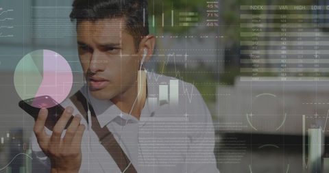 Conversing Professional with Futuristic Data Overlay - Download Free Stock Images Pikwizard.com
