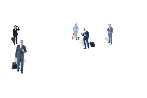 Transparent Diverse Businessmen Traveling with Luggage and Umbrella