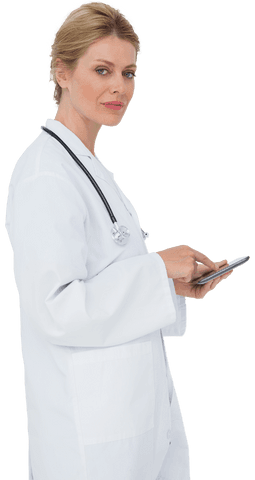 Transparent Female Doctor Using Tablet with Composure - Download Free Stock Videos Pikwizard.com