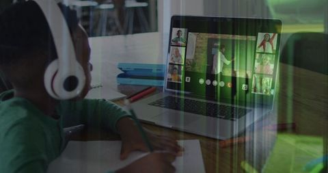 Young student engaged in online learning with video conference