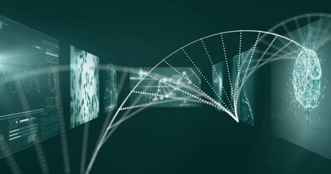 Futuristic DNA Strand Over Digital Data Interface - Download Free Stock Images Pikwizard.com