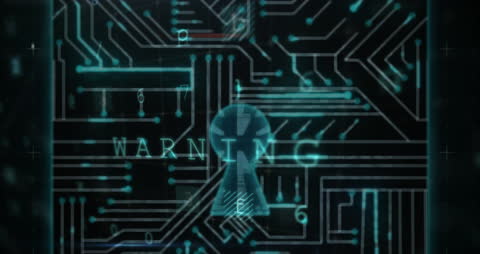 AnimatED PADLOCK WITH DIGITAL CIRCUITS and WARNING message