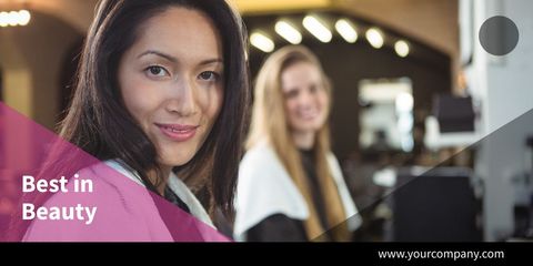 confident woman in salon promoting beauty services - Download Free Stock Templates Pikwizard.com