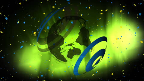 Abstract Globe with Falling Confetti on Luminous Background