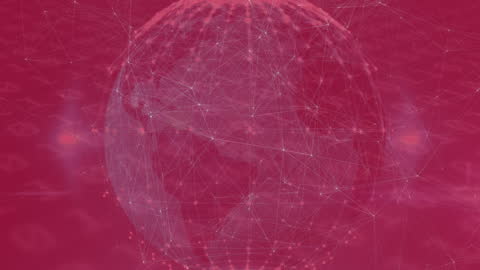 Digital Network Connections on Global Sphere with Red Background