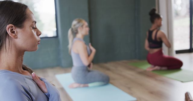 Diverse Group of Young Women Meditating in Yoga Class - Download Free Stock Images Pikwizard.com