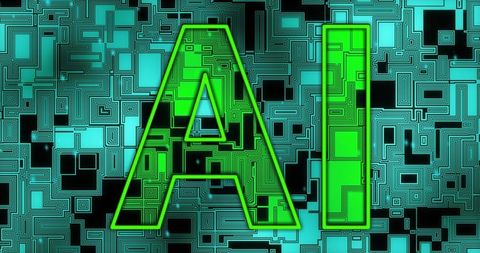 Neon ai circuit maze typography cyan teal futuristic digital technology background