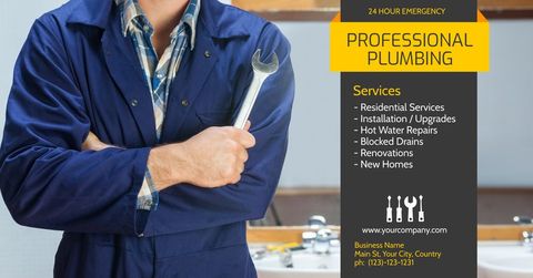 Professional Plumbing Service Advertising Banner with Plumber - Download Free Stock Templates Pikwizard.com