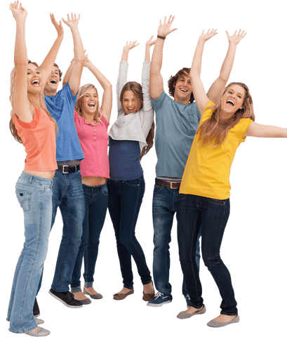 Enthusiastic Young Adults Jumping with Joy on Transparent Background