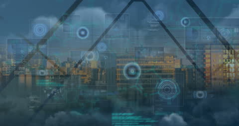 Digital Data Interface with Modern Cityscape