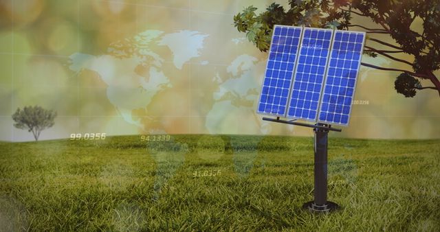 Solar Panel in Field with Digital Map Overlay - Download Free Stock Images Pikwizard.com