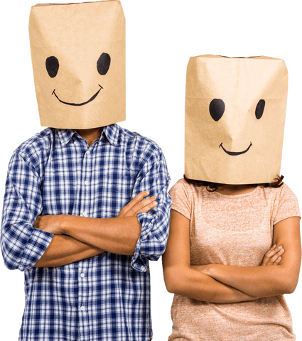 couple with camouflage smiley face paper bags transparent humor - Download Free Stock Videos Pikwizard.com