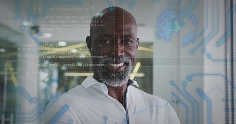 Confident Engineer Embracing Innovation with Digital Overlay