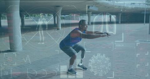 Disabled Athlete Demonstrating Determination with Prosthetic Leg Workout