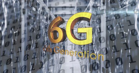 6G Technology Concept with Digital Data in Server Room