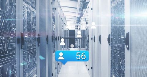 Futuristic data center with virtual user interface elements