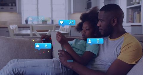 african american father and daughter engaging on social media tablet - Download Free Stock Images Pikwizard.com