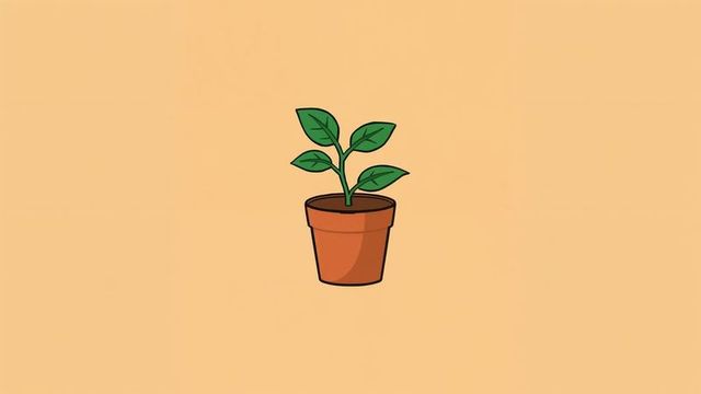Small green seedling in terracotta pot on minimalist background