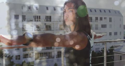 Serene Urban Yoga with Glowing Lights