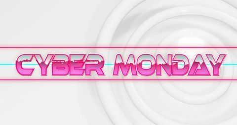Cyber monday neon text on glossy circles background