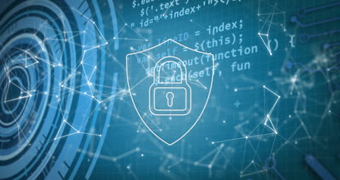 Digital Security Shield with Code Background