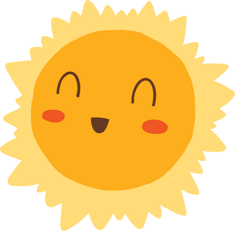 Cheerful cartoon sun with smiling face transparent